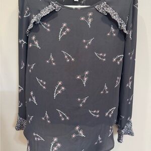 LOFT Black and Pink Floral Blouse